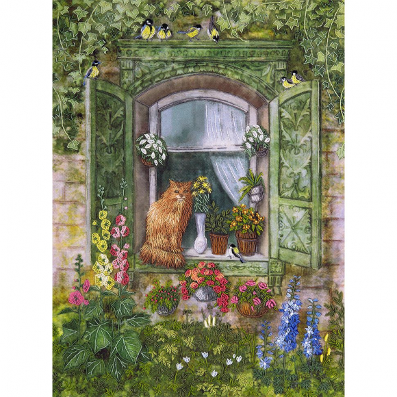 Набор для вышивания PANNA Живая картина арт. JK-2093 Кошка на окошке 18х25 см