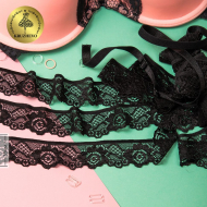 Кружево-стрейч KRUZHEVO арт.TBY.L839 шир.35мм цв.03 черный уп.50м