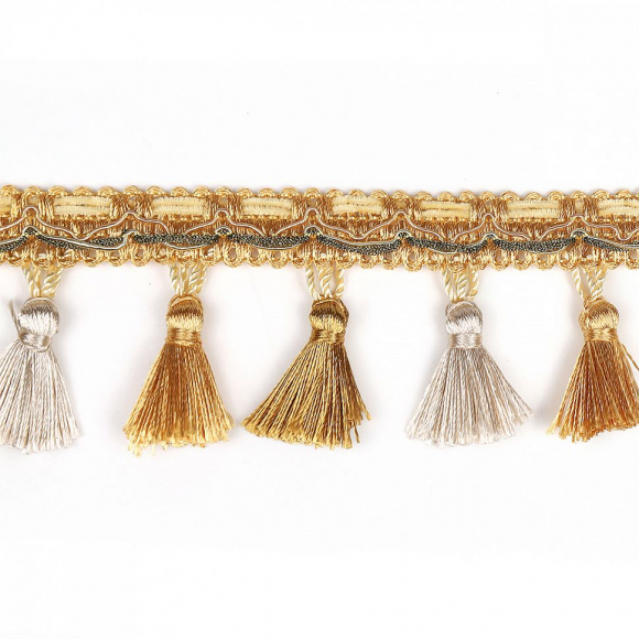 Бахрома для штор с кисточками арт.6152-0306 цв.6350 шир.70мм 100% ПЭ цв.топ.молоко уп.10м