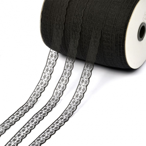 Кружево-трикотаж арт.TBY T-012 шир.15мм цв.черный уп.548.4м