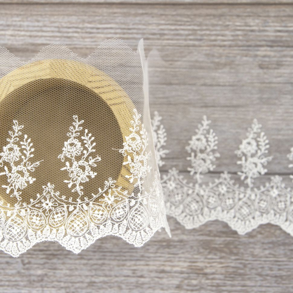 177952_Вышивка на тюле, 91 мм, цвет белый