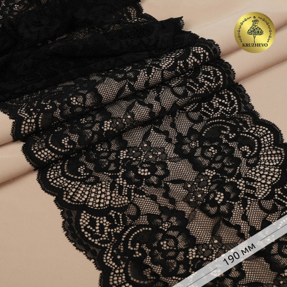 Кружево-стрейч KRUZHEVO арт.TBY.6392 шир.190мм цв.02 черный уп.3м