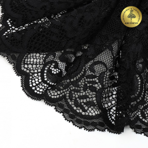 Кружево-стрейч KRUZHEVO арт.TBY.6392 шир.190мм цв.02 черный уп.3м