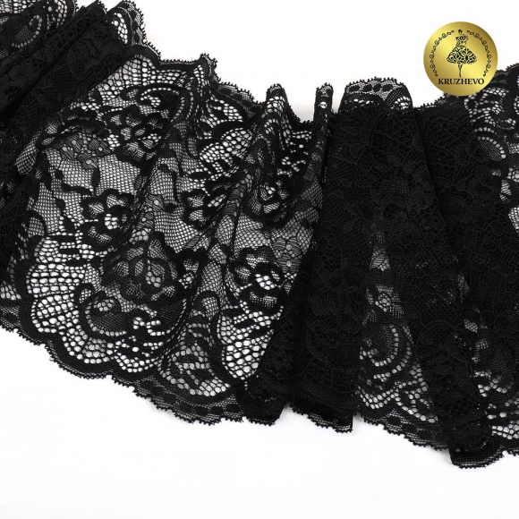Кружево-стрейч KRUZHEVO арт.TBY.6392 шир.190мм цв.02 черный уп.3м