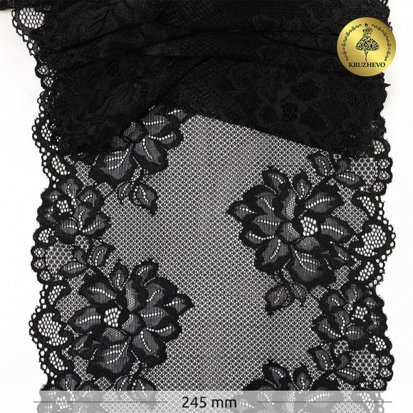 Кружево-стрейч KRUZHEVO арт.TBY.6333 шир.245мм цв.02 черный уп.10м