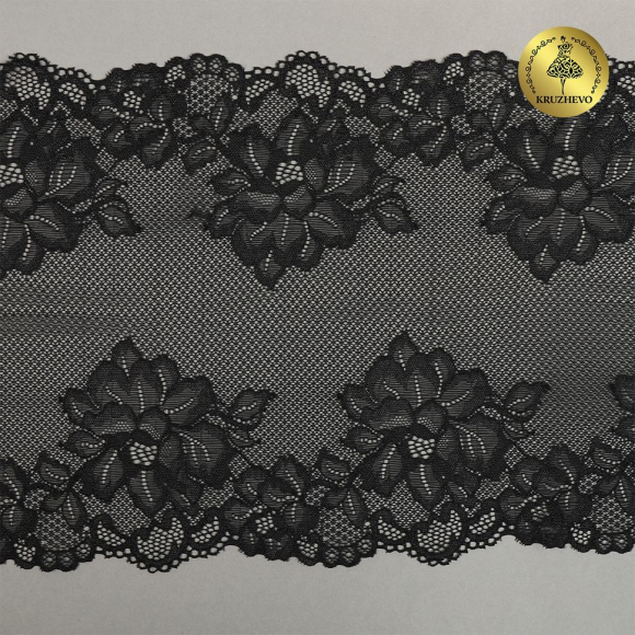 Кружево-стрейч KRUZHEVO арт.TBY.6333 шир.245мм цв.02 черный уп.10м