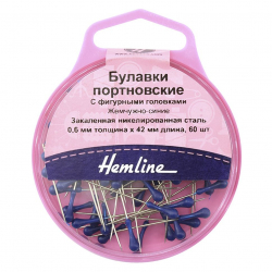 137258_Булавки портновские с фигурными головками, 42 мм, 60 шт, цвет синий