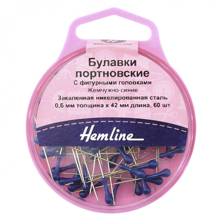 137258_Булавки портновские с фигурными головками, 42 мм, 60 шт, цвет синий