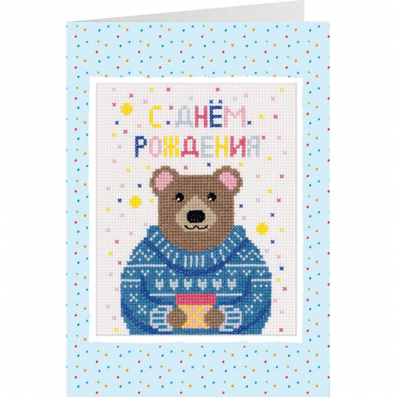 Набор для вышивания PANNA арт. OT-7334 Открытка. Мишка с подарком 11,5x15 см