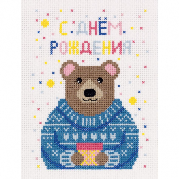 Набор для вышивания PANNA арт. OT-7334 Открытка. Мишка с подарком 11,5x15 см