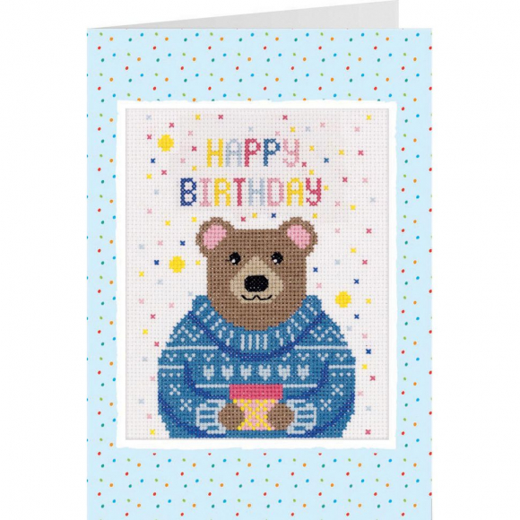 Набор для вышивания PANNA арт. OT-7334 Открытка. Мишка с подарком 11,5x15 см