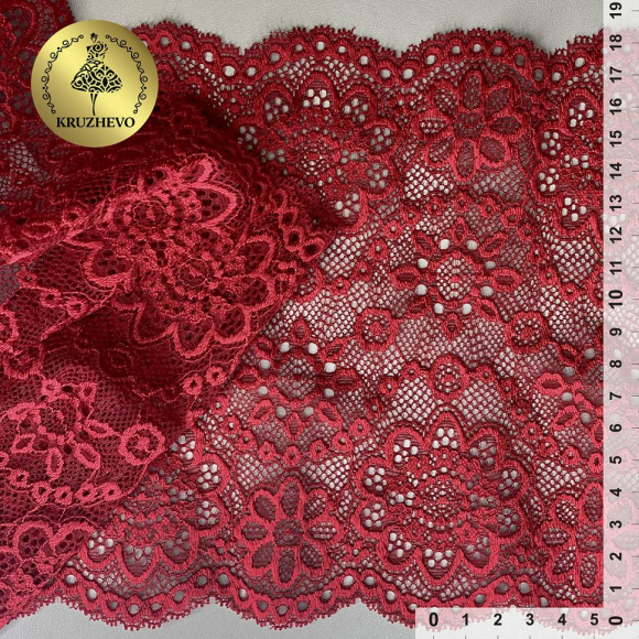 Кружево-стрейч KRUZHEVO арт.TBY.00755 шир.185мм цв.101 темно-красный уп.25м