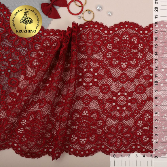 Кружево-стрейч KRUZHEVO арт.TBY.00755 шир.185мм цв.101 темно-красный уп.25м