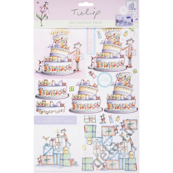 53554_Набор бумаги для декупажа с высечкой "День Рождения" Tulip 53554_Набор бумаги для декупажа с высечкой "День Рождения" Tulip