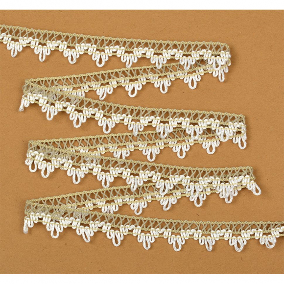 Тесьма вязаная 6311 шир.14мм цв.201 лен с белым уп.25м Тесьма вязаная 6311 шир.14мм цв.201 лен с белым уп.25м