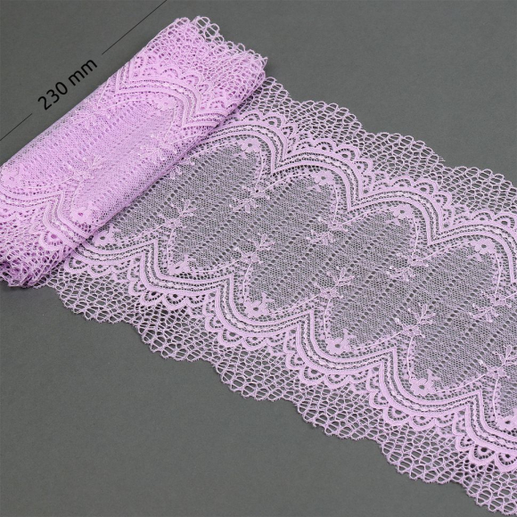 Кружево-стрейч KRUZHEVO арт.TBY.8037 шир.230мм цв.F165 нежная сирень уп.10м