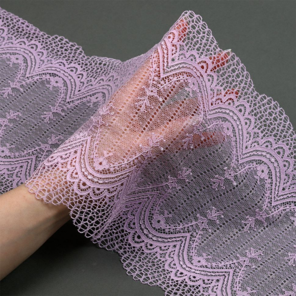 Кружево-стрейч KRUZHEVO арт.TBY.8037 шир.230мм цв.F165 нежная сирень уп.10м