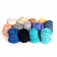 Комплект шерсти для валяния КАМТЕКС 13 оттенков бежевый и синий (шерсть п/т 100%) 1х50г/2,1м