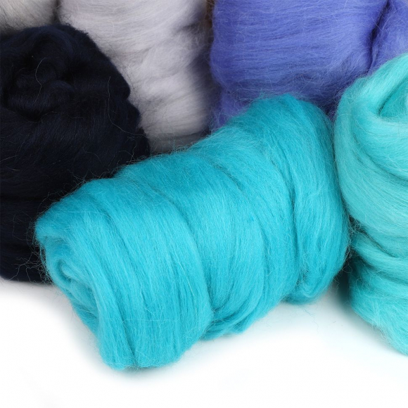 Комплект шерсти для валяния КАМТЕКС 13 оттенков бежевый и синий (шерсть п/т 100%) 1х50г/2,1м