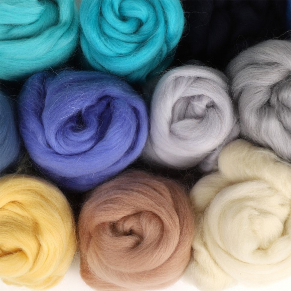 Комплект шерсти для валяния КАМТЕКС 13 оттенков бежевый и синий (шерсть п/т 100%) 1х50г/2,1м