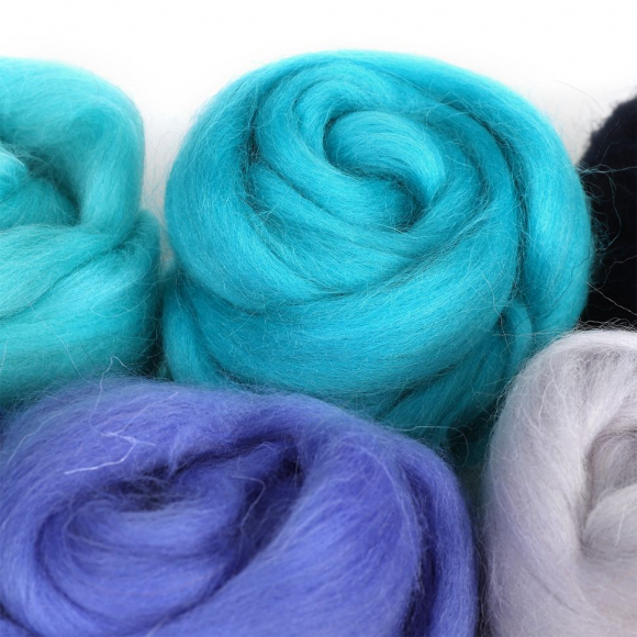 Комплект шерсти для валяния КАМТЕКС 13 оттенков бежевый и синий (шерсть п/т 100%) 1х50г/2,1м