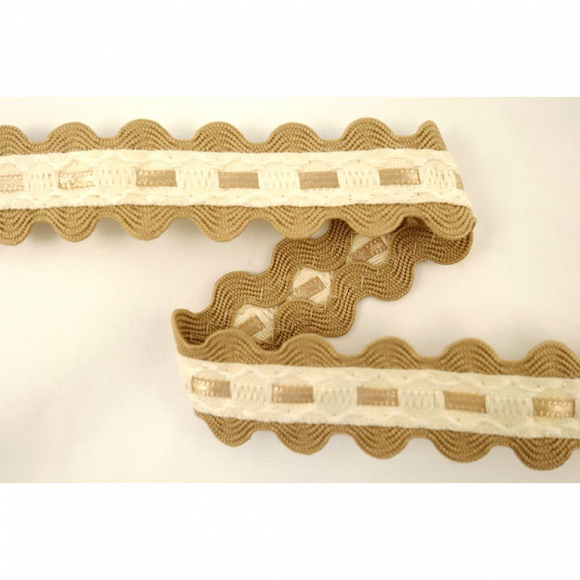 Тесьма декоративная, 24 мм, двойной вьюнок с атласной лентой, бежевая