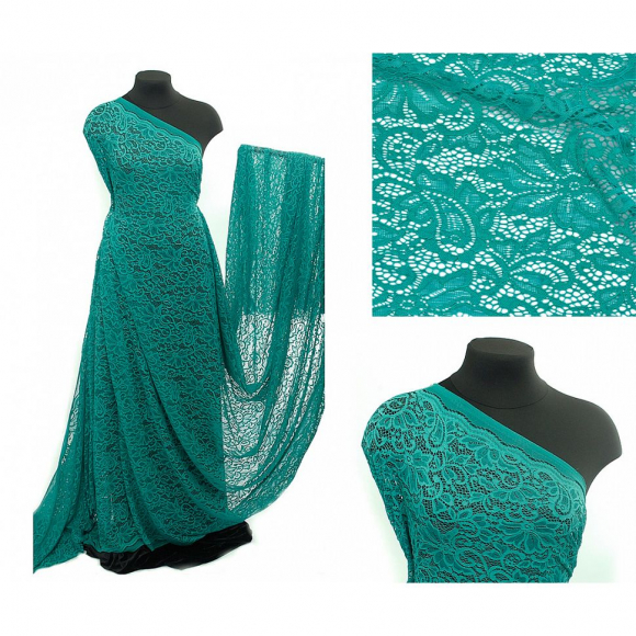 Кружевная ткань (гипюр) в нарезке с кордом арт.TBY.3036 шир.150см 130 г/м? цв.300 ментоловый уп.5м