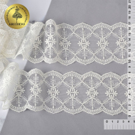 Кружево на сетке KRUZHEVO хлопковое арт.TBY.D50 шир.80мм цв.02 молочный, уп.13м