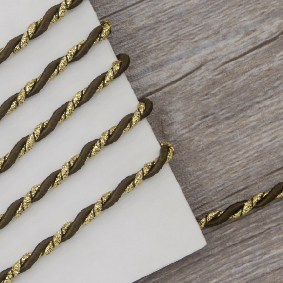 Шнур витой PEGA, коричневый с люрексом, 5 мм