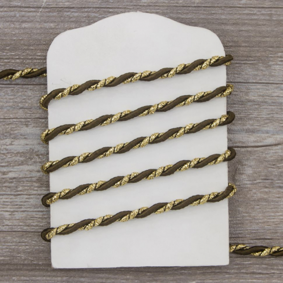 Шнур витой PEGA, коричневый с люрексом, 5 мм