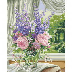Набор Паутинка для изготовления картины со стразами арт.М221 Пионы и дельфиниум 50х62 см