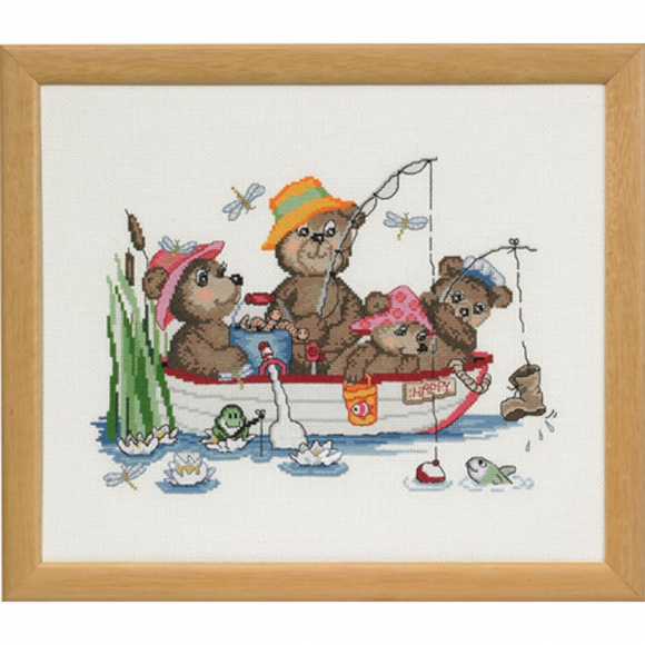 Набор для вышивания PERMIN арт.92-5123 Счастливые друзья, рыбалка 32х27 см