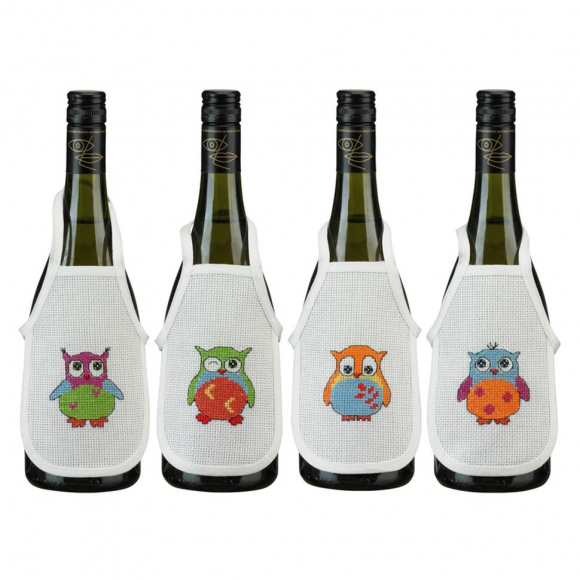 Набор для вышивания PERMIN арт.78-4199 Фартучки на бутылку Совы 10х15 см