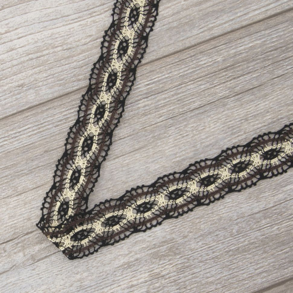 Мерсеризованное хлопковое кружево, 33 мм, цвет тёмно-бежевый Мерсеризованное хлопковое кружево, 33 мм, цвет тёмно-бежевый