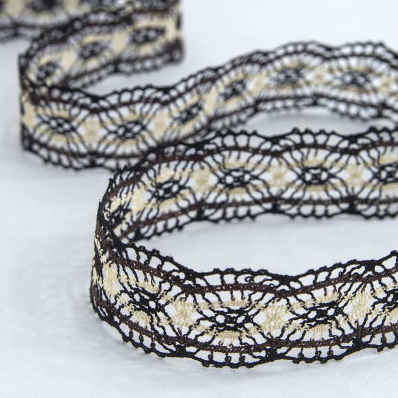 Мерсеризованное хлопковое кружево, 33 мм, цвет тёмно-бежевый Мерсеризованное хлопковое кружево, 33 мм, цвет тёмно-бежевый