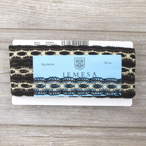 Мерсеризованное хлопковое кружево, 33 мм, цвет тёмно-бежевый Мерсеризованное хлопковое кружево, 33 мм, цвет тёмно-бежевый