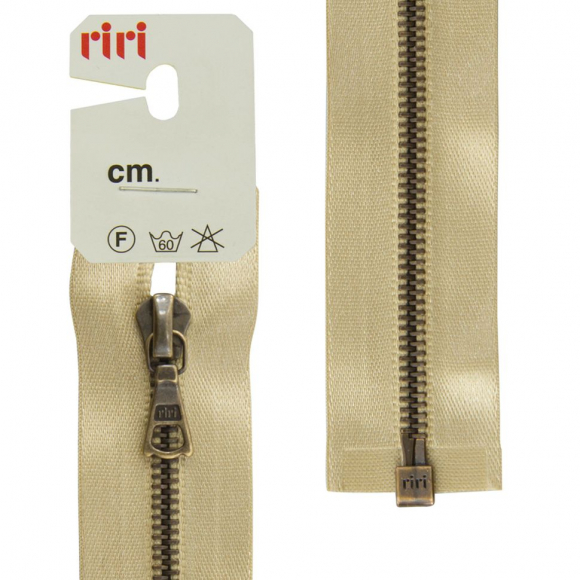 29312_Молния металл, AM, разъёмная 1 замок, на атласной тесьме, 4 мм, 70 см, цвет 2213, золотисто-бежевый