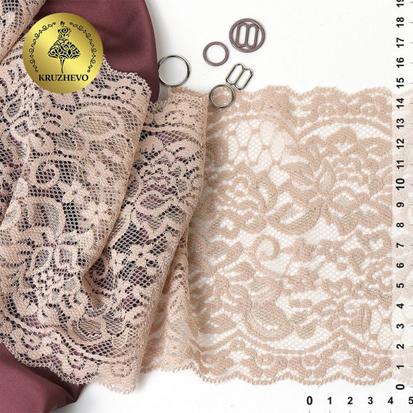 Кружево-стрейч KRUZHEVO арт.TBY.6718 шир.150мм цв.168 серебристый пион уп.25м