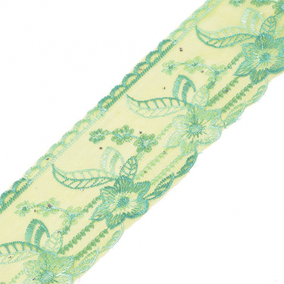 Кружево на сетке TBY-SL1.07 шир.100мм цв.салатовый уп.9,14м Кружево на сетке TBY-SL1.07 шир.100мм цв.салатовый уп.9,14м