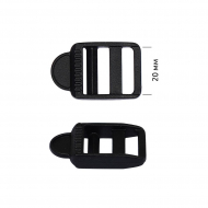 Пряжка регулятор трехщелевая пластик TBY.0219 20мм цв.черный уп.100 шт