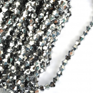 Бусины граненые Биконус (стекло) на нитях арт.TBY-K-2  6х6мм отвер.1,5мм цв.76 серебро уп.3х50 бусин