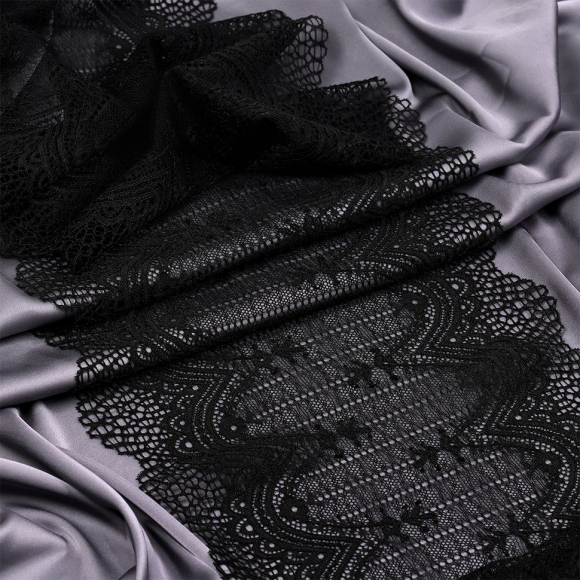 Кружево-стрейч KRUZHEVO арт.TBY.8037 шир.230мм цв.черный уп.10м