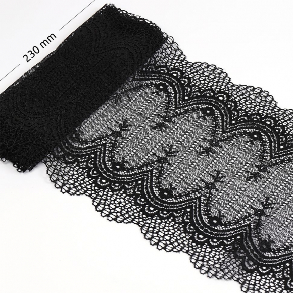 Кружево-стрейч KRUZHEVO арт.TBY.8037 шир.230мм цв.черный уп.10м