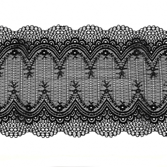Кружево-стрейч KRUZHEVO арт.TBY.8037 шир.230мм цв.черный уп.10м