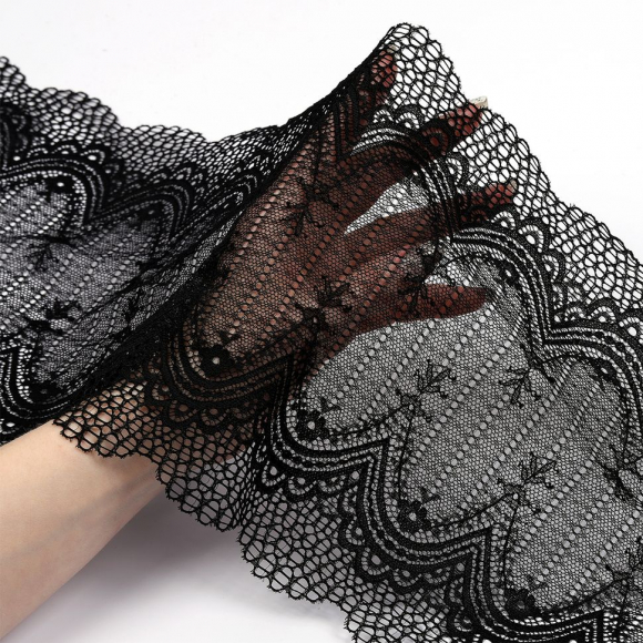 Кружево-стрейч KRUZHEVO арт.TBY.8037 шир.230мм цв.черный уп.10м
