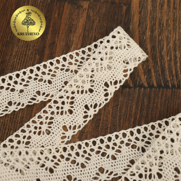 Кружево из мерсеризованного хлопка KRUZHEVO 25мм арт.TR.A9320 цв.молочный, уп.3м