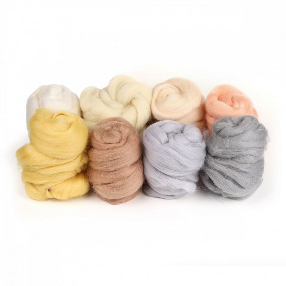 Комплект шерсти для валяния КАМТЕКС 8 оттенков бежевого (шерсть п/т 100%) 1х50г/2,1м