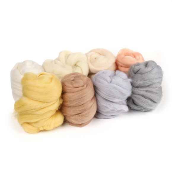 Комплект шерсти для валяния КАМТЕКС 8 оттенков бежевого (шерсть п/т 100%) 1х50г/2,1м