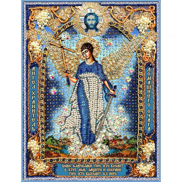 Набор для вышивания хрустальными бусинами ОБРАЗА В КАМЕНЬЯХ арт. 7731 Ангел Хранитель домашнего очага-1 26,5х35,8 см