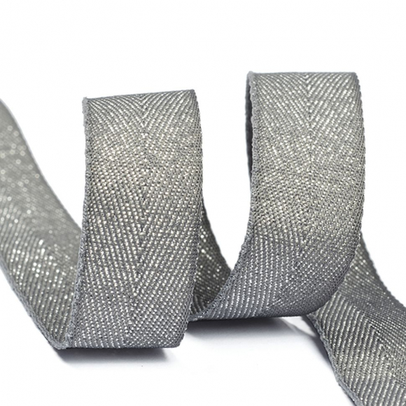 Тесьма киперная металлизированная 16 мм полиэстер арт.TBYT12 цв.S306 т.серый уп.22,85м
